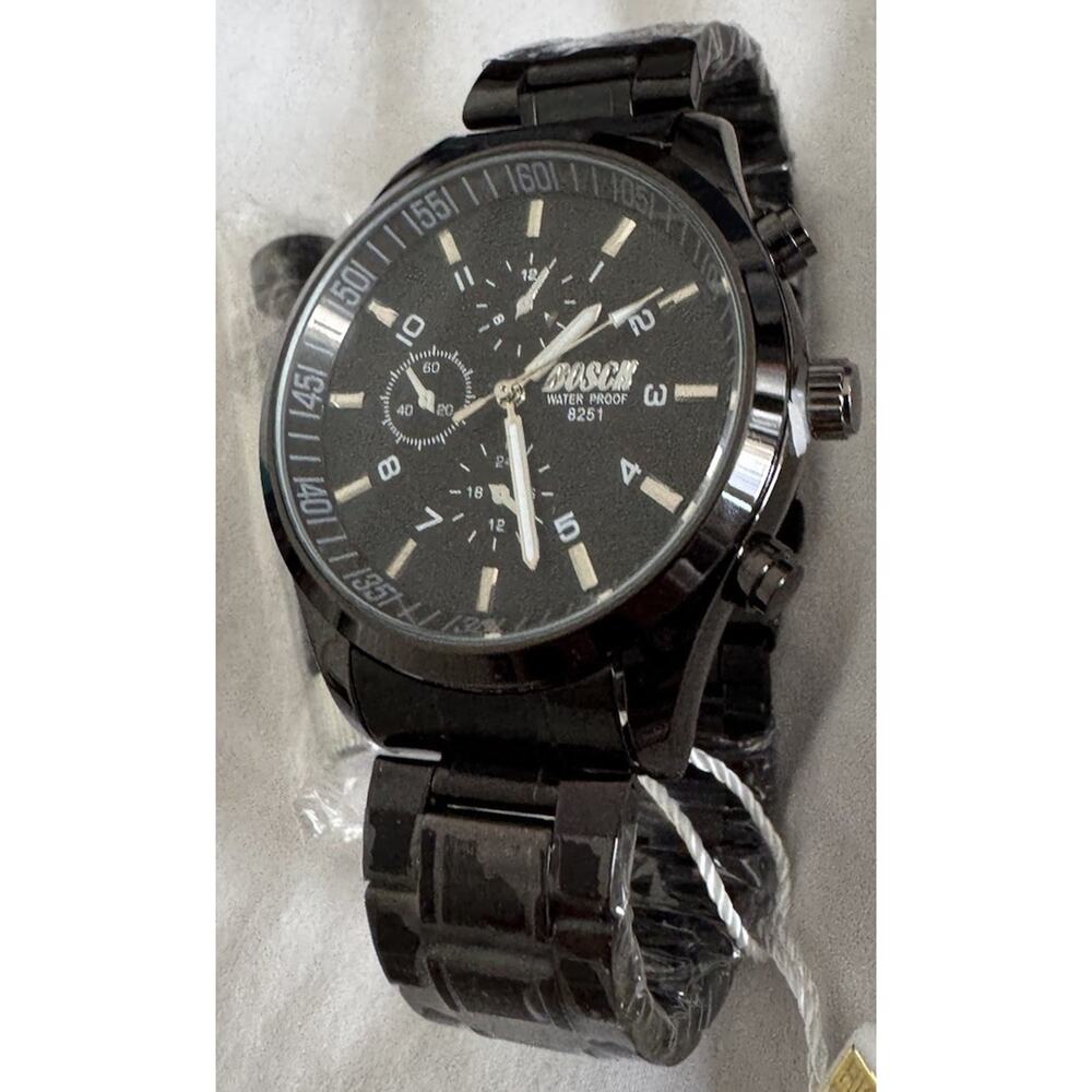 BOSCK Black Stainless Steel Watch Chronograph Style New w/ Sizing Tool Kit